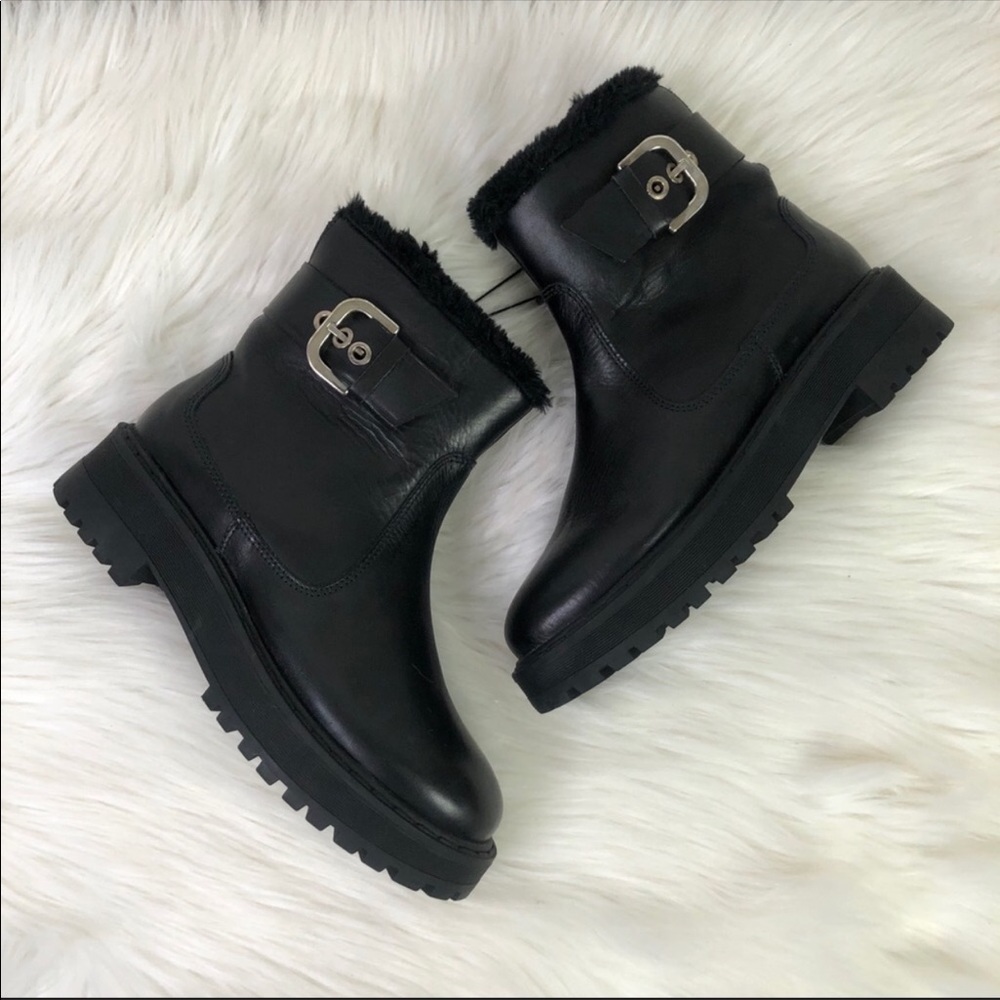 NWT Zara Leather Motorcycle Ankle Black Boots 6.5